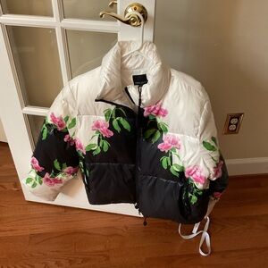 Cynthia Rowley Black and White Puffer with Pink Floral Design